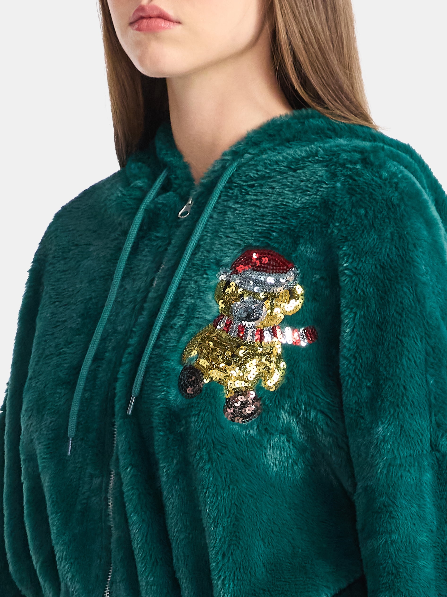 No Boundaries Christmas Plush Jacket, Women's & Women's Plus