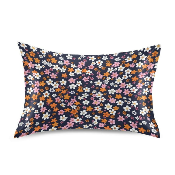 Satin Pillow Case Cute Tiny Flowers Standard Silk Pillow Cover for Hair and Skin Envelope Closure 20"x26"