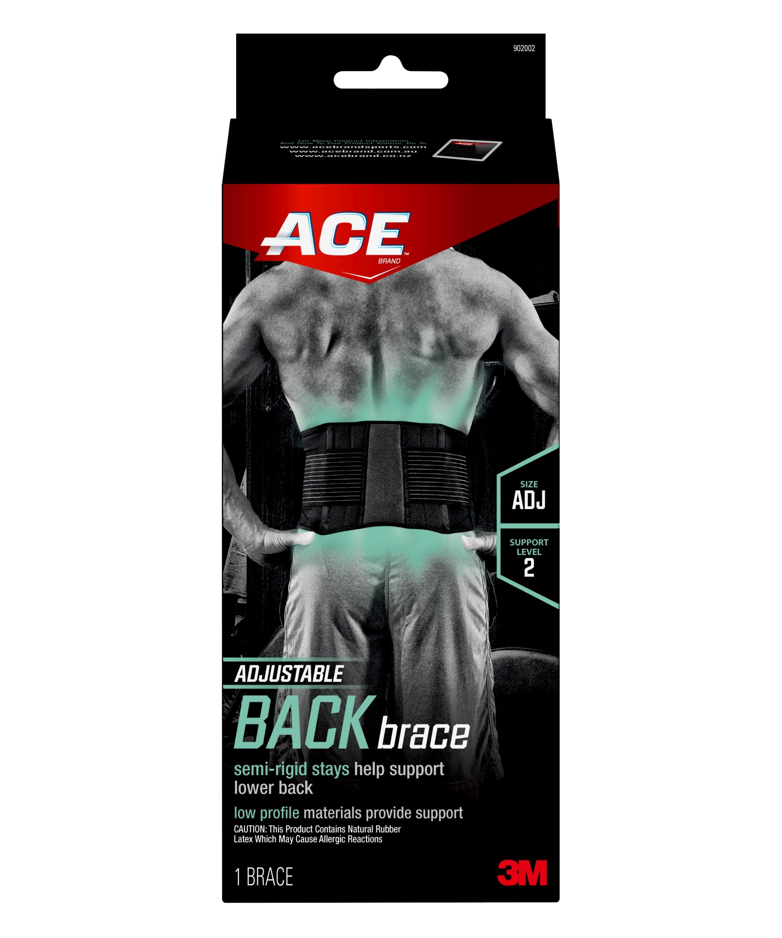 ACE Brand Adjustable Back Brace, Black, Low-Profile
