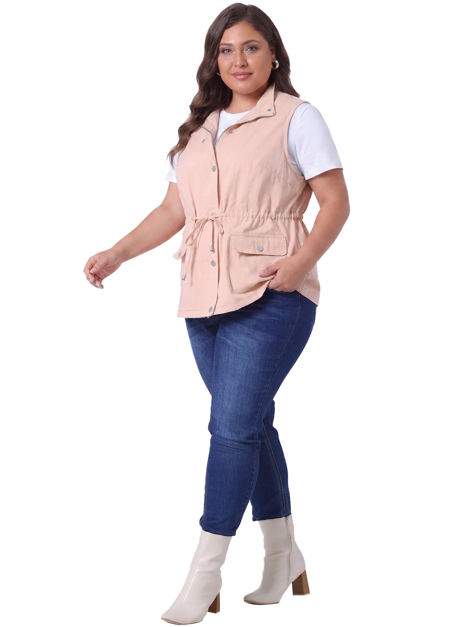 DARING DIVA Women's Plus Size Lightweight Sleeveless Anorak Cargo Vest 1X Pink