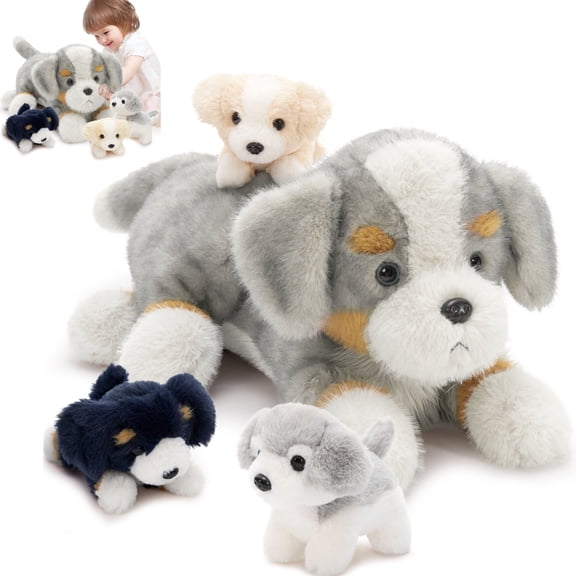 Tezituor 4Pcs Shepherd Dog Stuffed Animals 23.6'' Giant Stuffed Dog with 3 Puppy Plush Toy