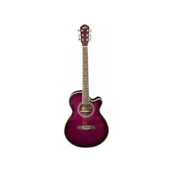 Oscar Schmidt OG10CEFTPB-A-U Guitare Électrique Acoustique Toupie Flamme Transparente Violet Éclat