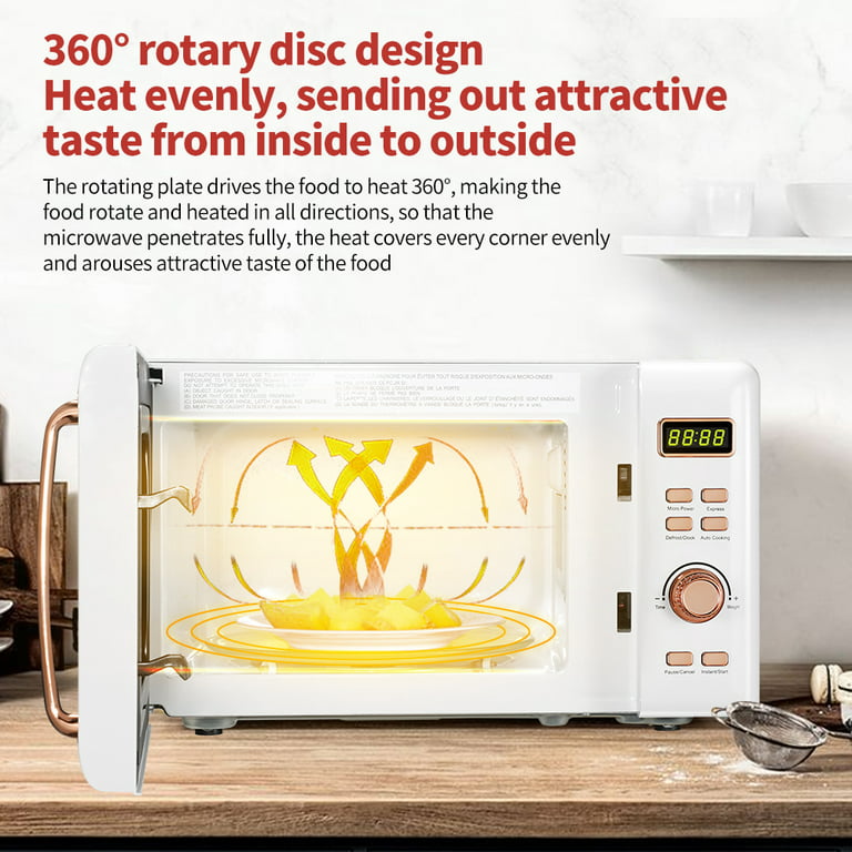 ZOKOP B20UXP52 / White 20L/0.7Cuft Retro Microwave with Display / Gold  Handle 