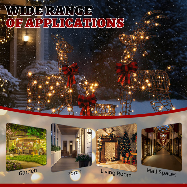3-Piece Brown Family Elk Christmas Decoration - Built-In Light Strings, Easy Disassembly, Reusable Indoor/Outdoor Holiday Decor