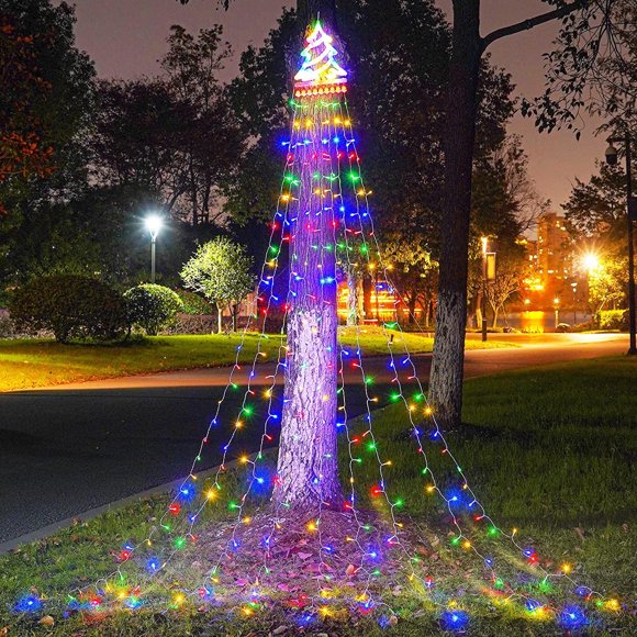 Magotan 12 pies 350 LED Cascada Luces de Navidad Decoración Exterior Luces Solares Parpadeantes para Árbol de Navidad Decoración Navideña para Jardín, Multicolor