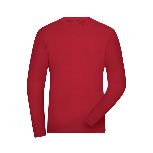 James and Nicholson - Camiseta de Algodón Orgánico de Manga Larga para Hombre (Rojo)