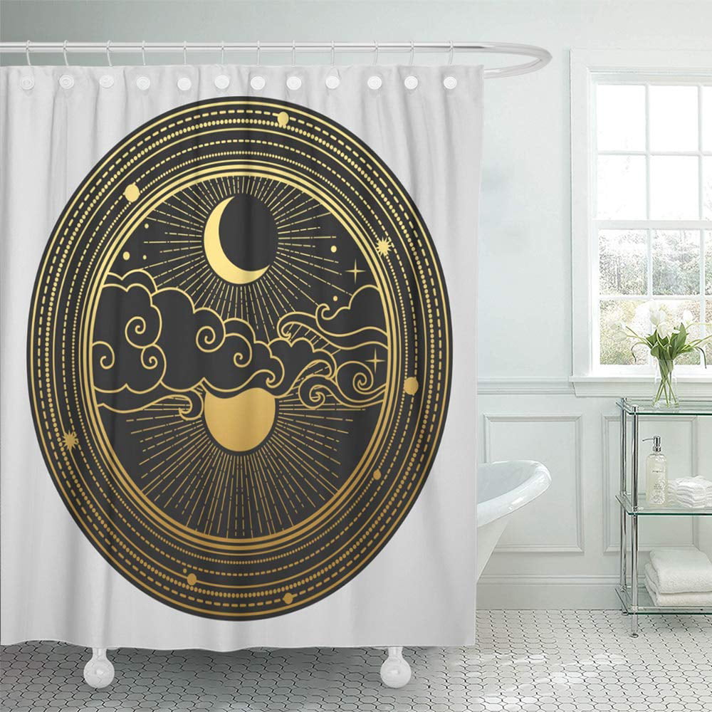 Waterproof Fabric Shower Curtain Set Circle with Signs of Zodiac Constellations