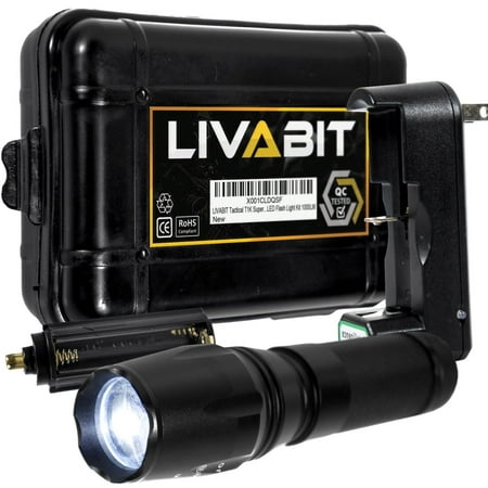 LIVABIT Tactical T1K Super Bright Rechargeable LED Flashlight Kit 1000 (Best 1000 Lumen Led Flashlight)