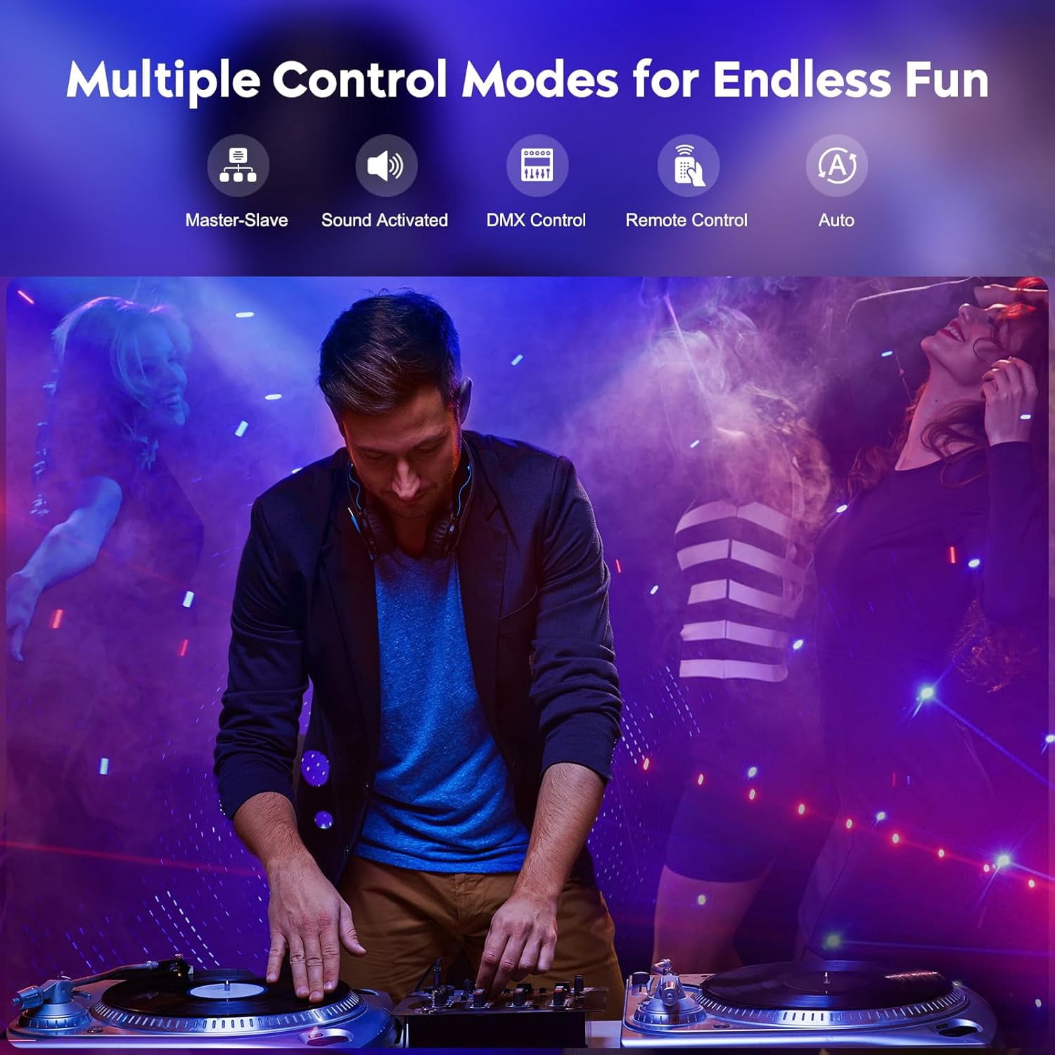 BAKOD 9 Eyes Strobe Party Light, 3-in-1 RGB DJ Disco Stage Light with Remote & Sound Activated, DMX512 LED Beam Effect Light for Parties, Weddings, Clubs & Events