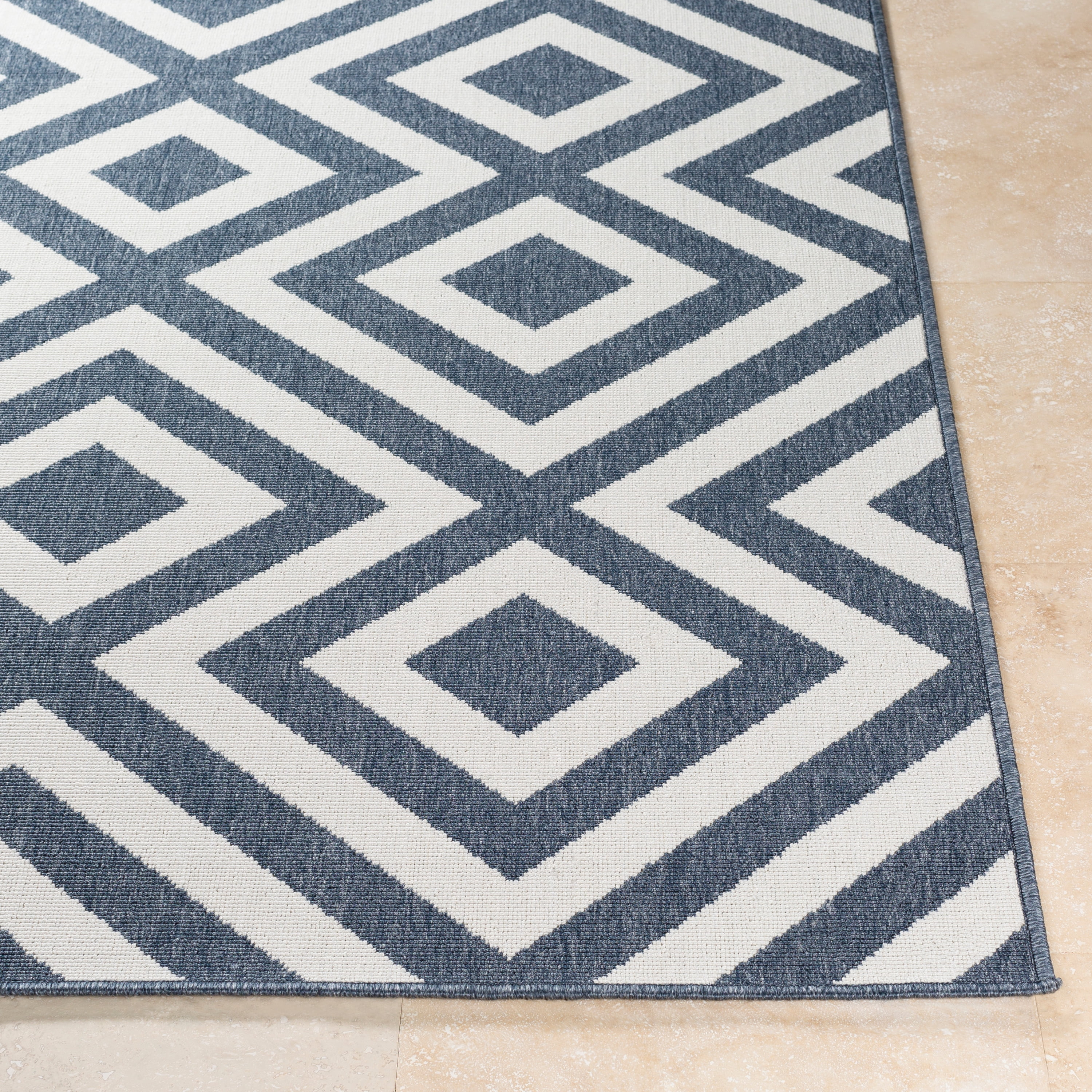 Alfresco Blue 5'3" Round Modern Indoor/Outdoor Round Area Rug