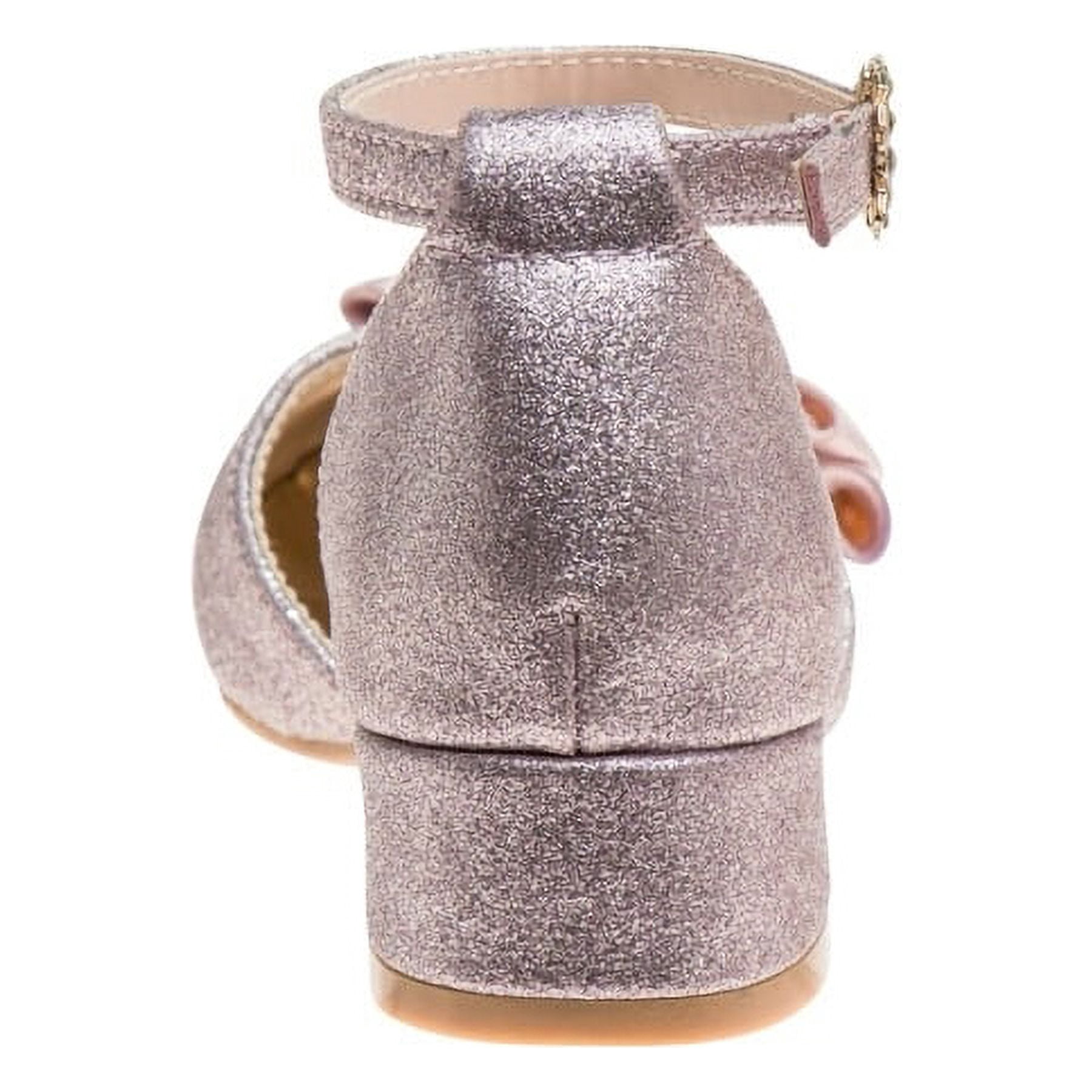 Badgley Mischka Little Kids Girls Low Block Heel Dress Shoes with Bow - Pink Glitter, 11