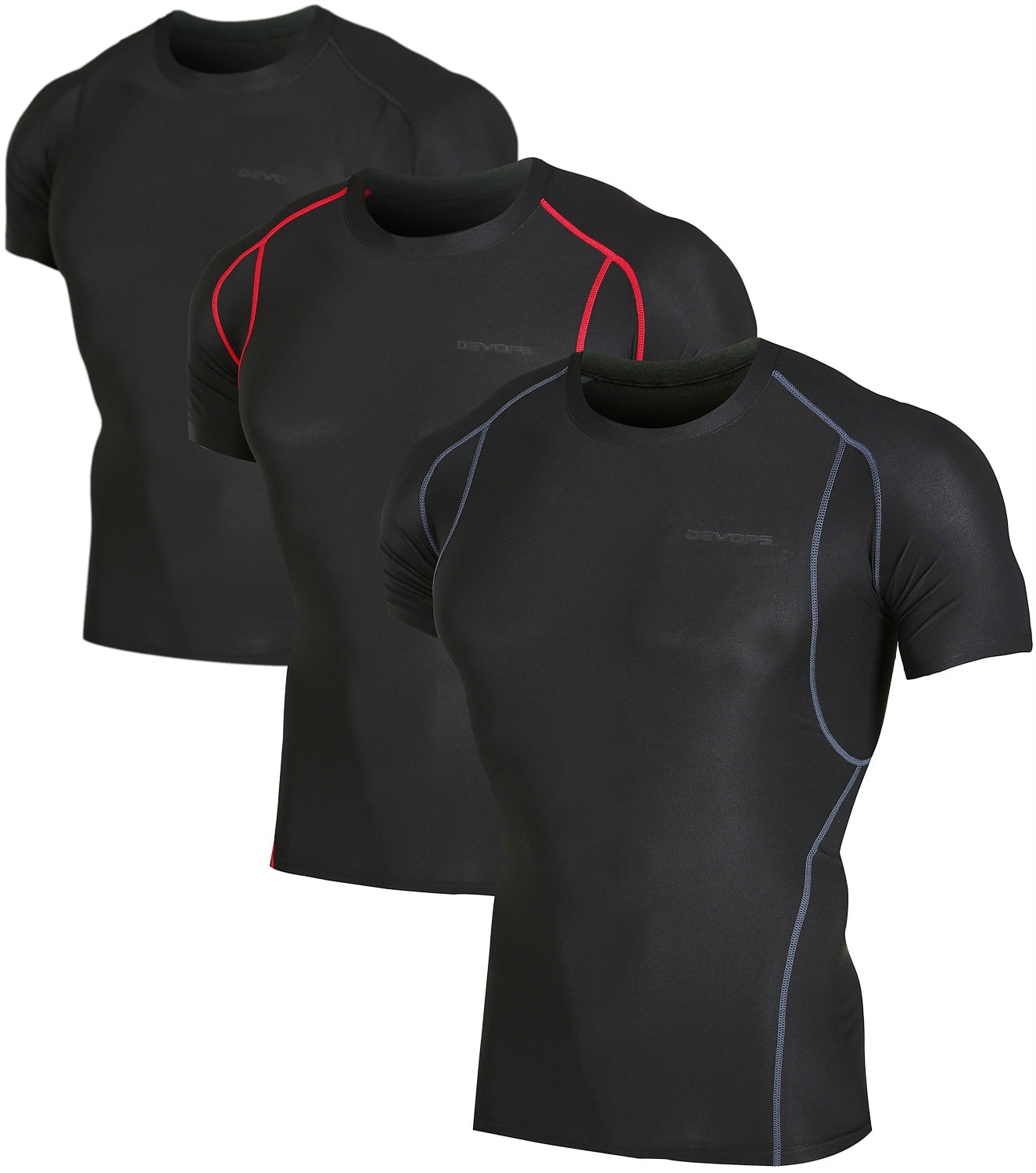 DEVOPS 2 Pack Men's Athletic Short Sleeve Compression Shirts