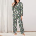 thumbnail image 2 of KLL Retro Bunny Floral Print Women's Long Sleeve Pajamas with Pants Sleepwear Loungewear 2 Set-Small, 2 of 7