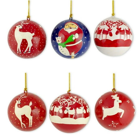 - Set of 6 Santa and Reindeer Wooden Christmas Ball Ornaments