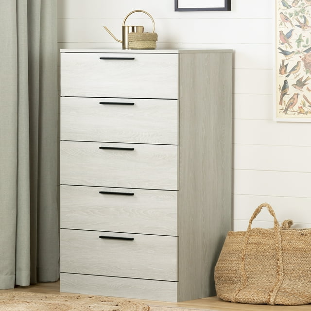 Commode 5 tiroirs pour Adulte, fini Chêne hivernal, collection Step One Essential de Meubles South Shore