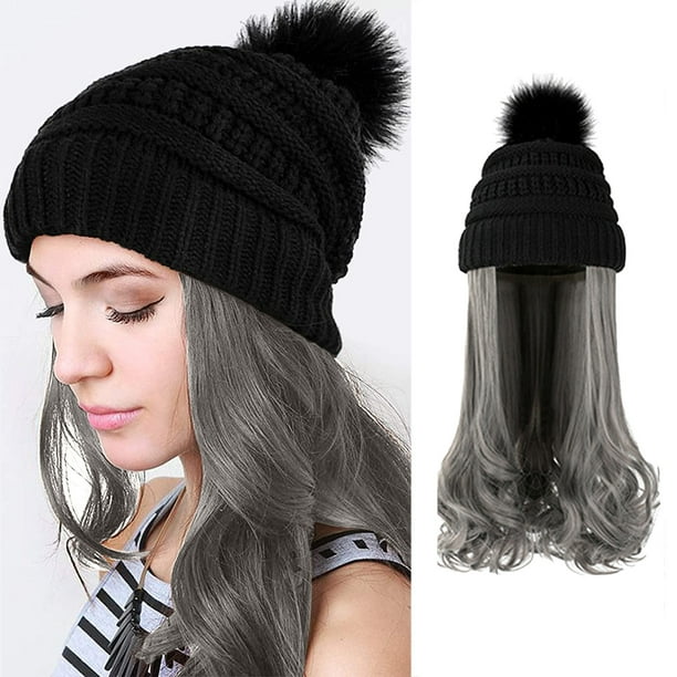 Pelucas con flequillo para mujer, peluca ondulada suelta, peluca de pelo largo y rizado, gorro de punto, gorro de lana, rizos, permanente de maíz, gorro de moda.