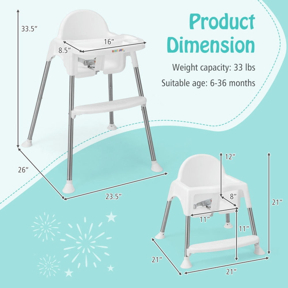 Kadyn Baby Highchair, High Chairs,Toddler Chair, 4-in-1 Convertible Baby High Chair with Removable Double Tray-White