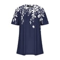 thumbnail image 3 of T-Shirt à Manches 3/4 pour Femmes Imprimé Floral Col Rond Blouse Mignonne Décontractée Coupe Ample Hauts Tee Graphique d'Été, 3 of 3