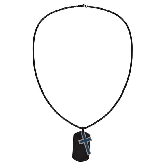 Believe by Brilliance Men's Stainless Steel Dog Tag with Cross Necklace