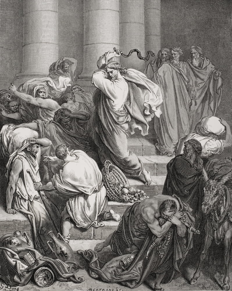 Engraving From The Dore Bible Illustrating Luke Xix 45 And 46 The Buyers And Sellers Driven Out Of The Temple By Gustave Dore 1832-1883 French Artist And Illustrator Canvas Art - Ken Welsh Design Pic