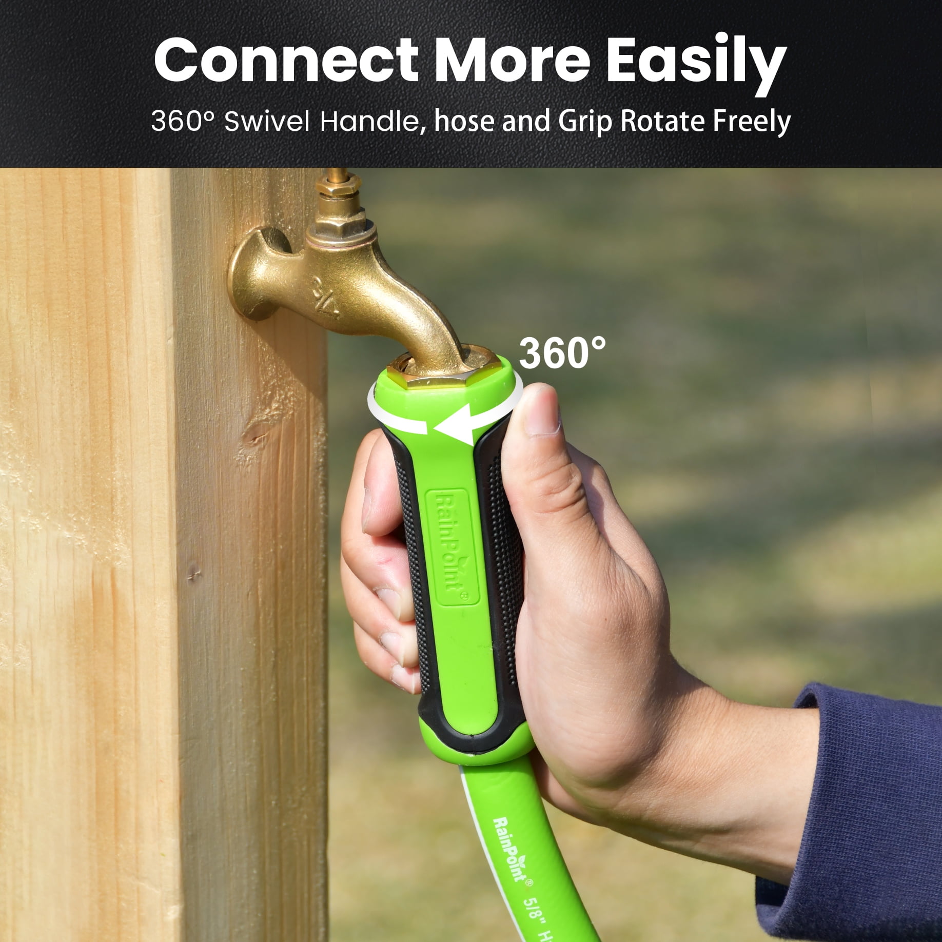 RainPoint Garden Hose 25FT - Made of hybrid rubber, Duty Garden Hose , with brass fittings, 5/8" diameter, and male-to-female connections