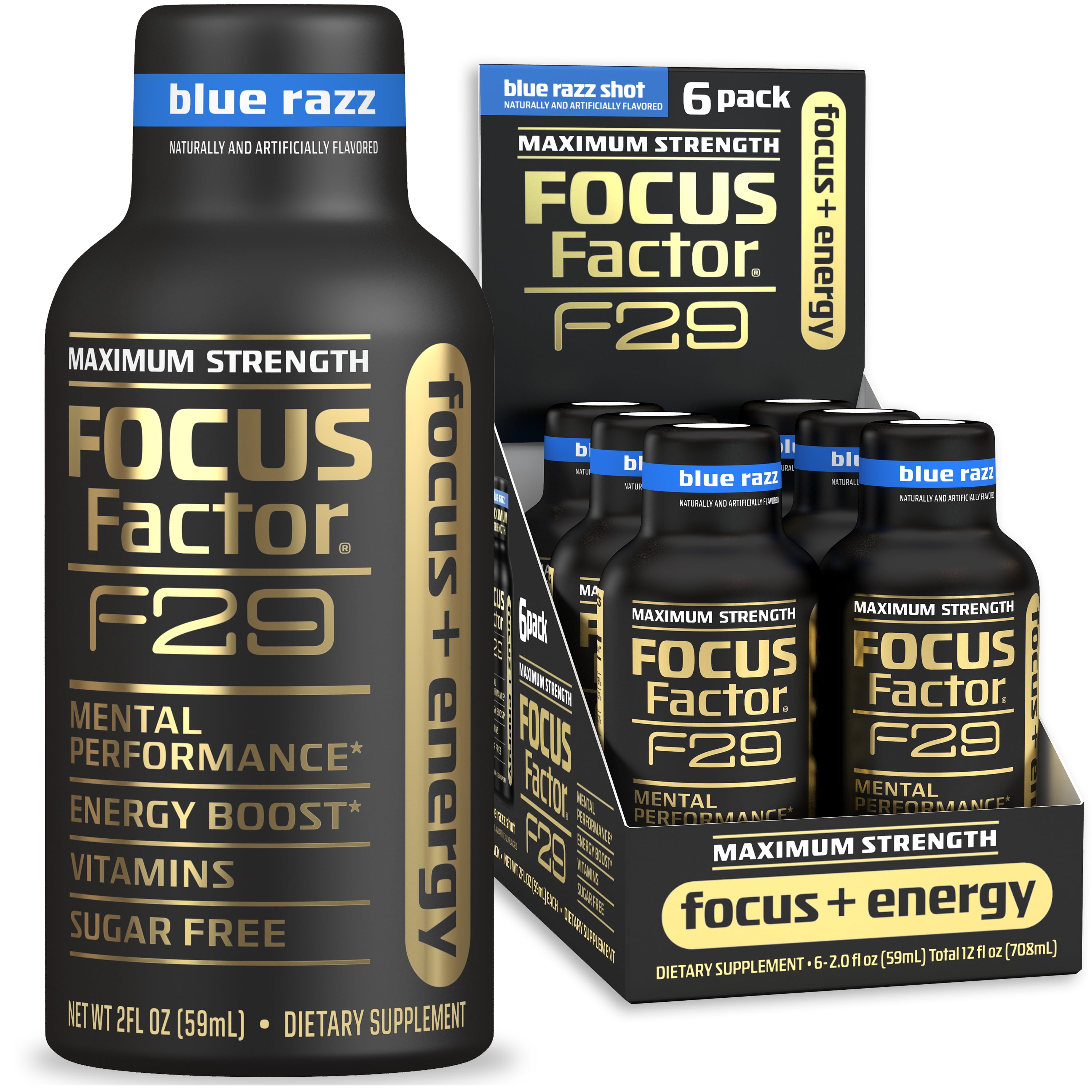 Focus Factor F29 Focus + Energy Shot Maximum Strength, Sugar-Free Energy Shot Supplement