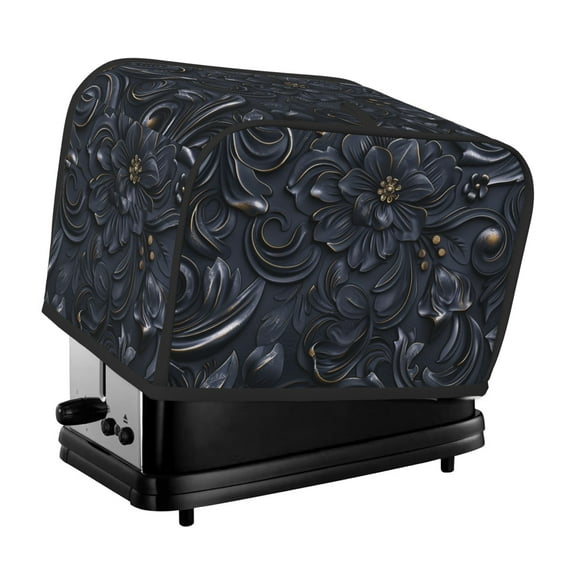 Toaster Cover For 2 Or 4 Slice, Two Or Four Slice Toaster Hood Dust-Proof Cover For Kitchen Washable Small Appliance Black Gold Embossed