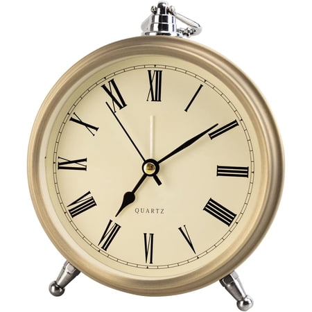 Desk Clock,Battery Operated Clock,Retro Alarm Clock, Ideal for Bedrooms, Vintage Inspired Decor, Silent Non-Ticking,Retro Clock(6 inch,Roman Numerals)