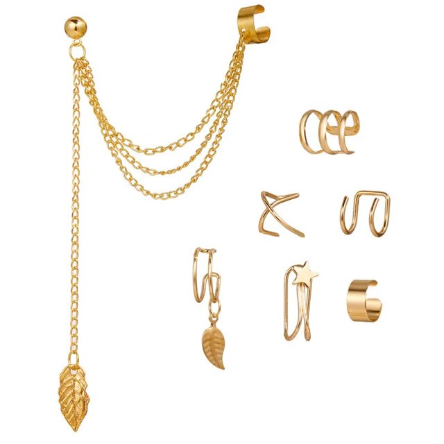 Pendientes de Clip de hojas de Color plateado para mujeres y hombres, pendientes creativos simples en forma de C, conjunto con rizador para oreja sin perforación, regalo de joyería de tendencia