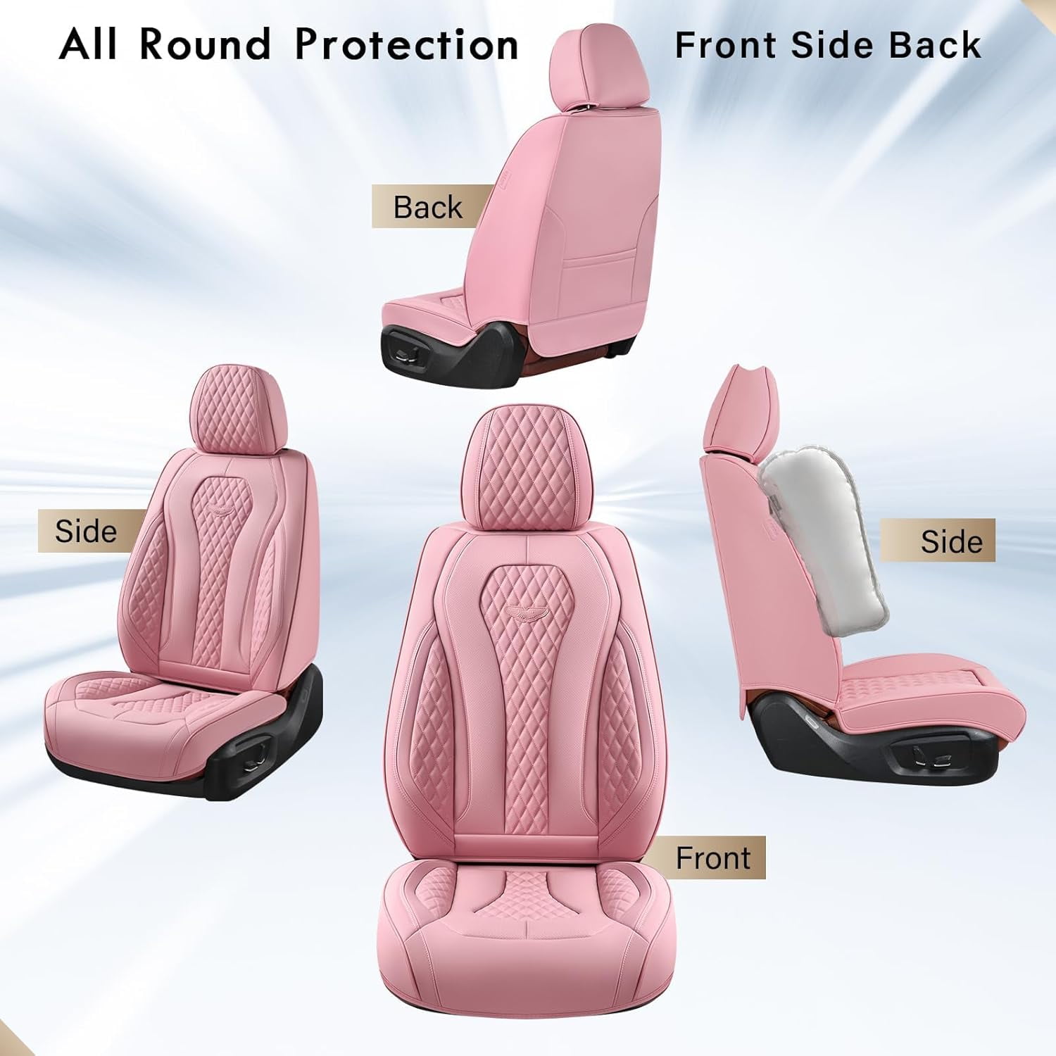 Coverado Car Seat Covers Full Set, Pink Front and Back Automotive Seat Protectors, Universal Leather Auto Cushions Fit for Most Cars, SUVs and Trucks