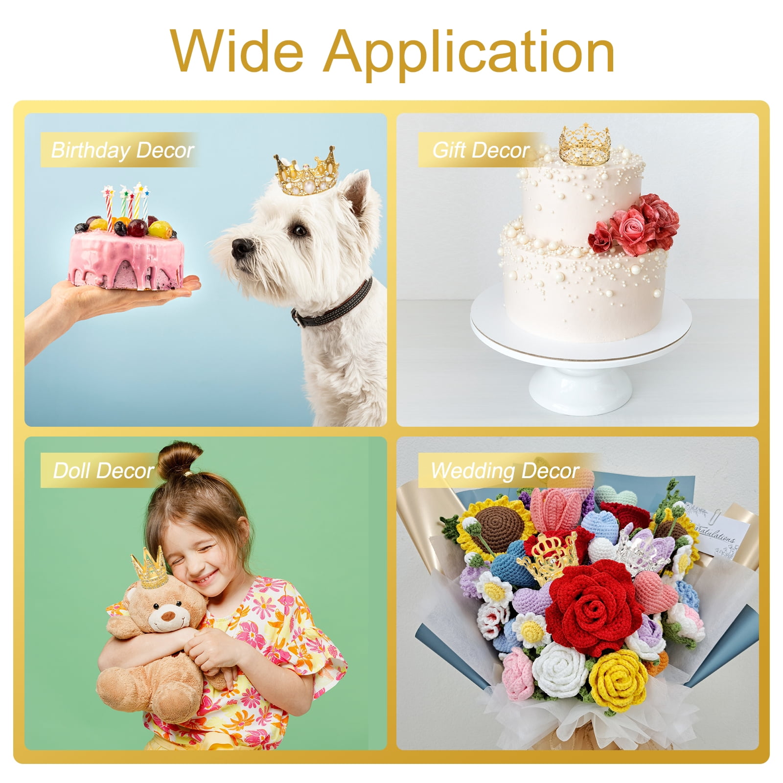 Unique Bargains Mini Crown Cake Toppers, Alloy Queen Tiara for Decor Wedding Party Silver