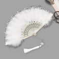thumbnail image 3 of Deyuer Vintage Feather Lace Folding Fan with Tassels Portable Summer Hand Held Fan Decoration Dance Performance Props Party Costume Accessories, 3 of 7