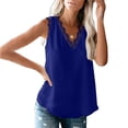 thumbnail image 4 of Camiseta de mujer Encaje Cuello en V Sin mangas Blusa informal Top de verano, Azul oscuro, XL Yuarrent AP001334-24, 4 of 7
