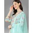 thumbnail image 6 of Janasya Women's Aqua Blue Moss Digital Floral Printed Pant Set with Scarf, 6 of 8