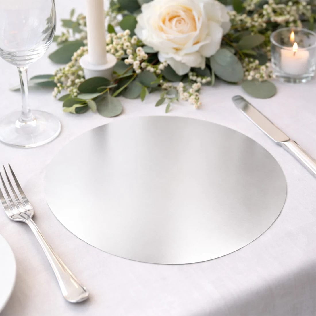 50 Silver Disposable 13 in Round Cardboard Paper Table Placemats Wedding Party Supplies