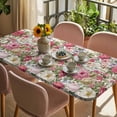thumbnail image 3 of Pink Spring Floral Table Cloths for 5 Foot Rectangle Tables, Vintage Summer Botanical Patio Waterproof Elastic Fitted Tablecloths, Washable Rectangular Table Cover for Camping, 3 of 8