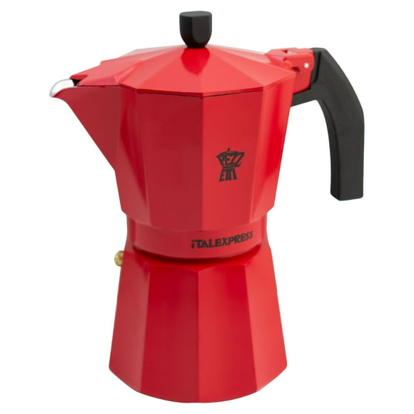 Cafetera Espresso De Aluminio, Estilo Italiano Para 6 Tazas, Diseño Clásico, Cafetera de Cocina Italexpress, Capacidad 480 ml, Rojo