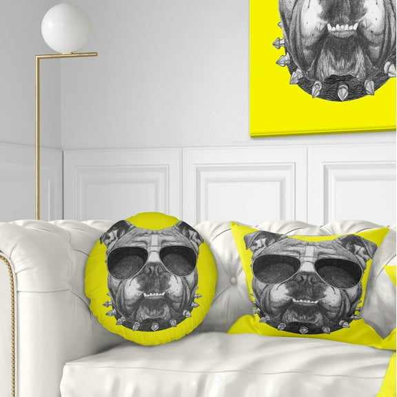Designart Funny English Bulldog with Collar - Contemporary Animal Throw Pillow - 12x20