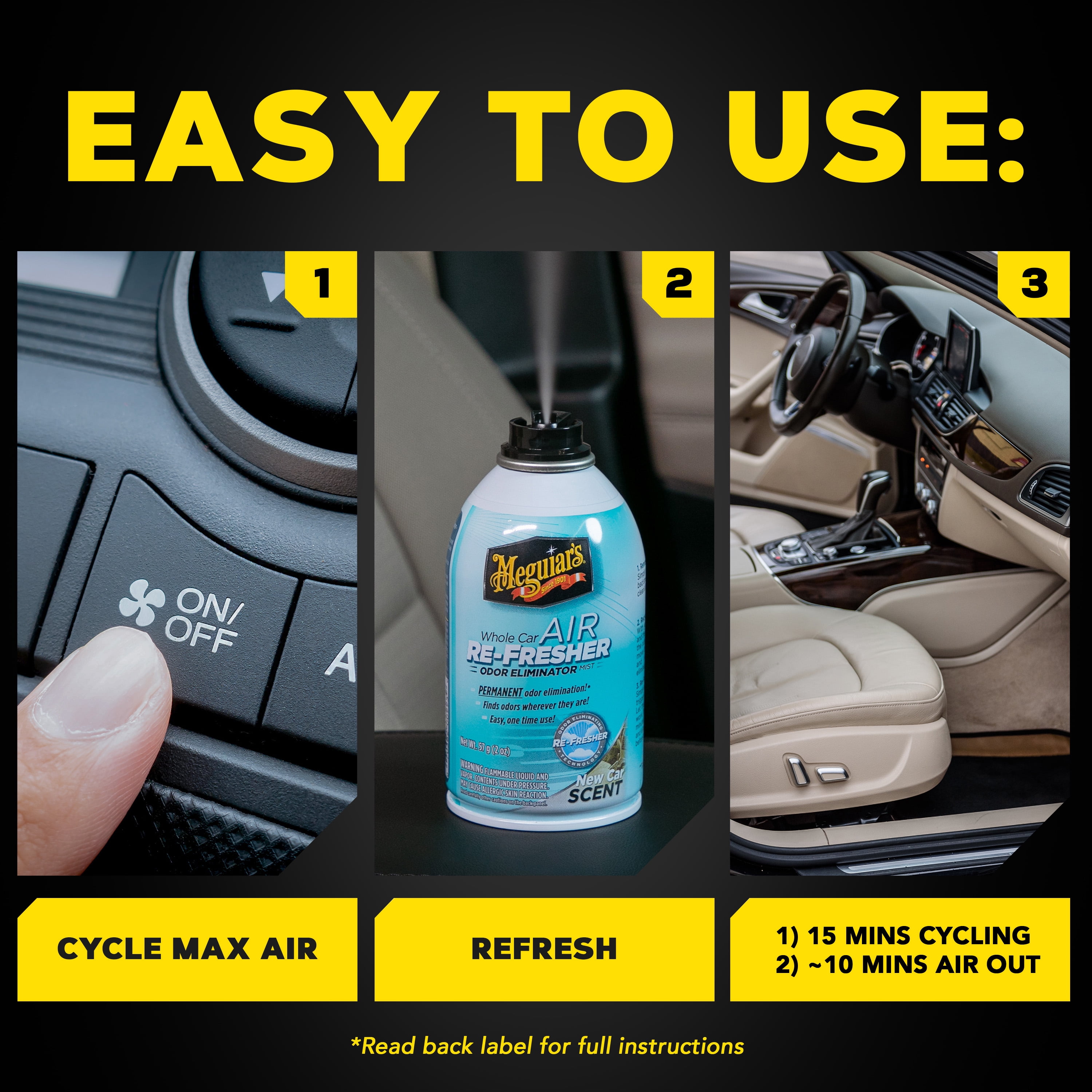 Meguiar's Whole Car Air Refresher, Odor Eliminator Spray Eliminates Strong Vehicle Odors, Summer Breeze 2 Oz Spray Bottle