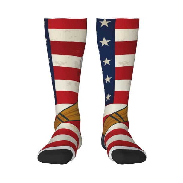 Fotbe American Flag And Baseball Calcetas Divertidas Estampadas para Hombre y Mujer, Calcetas de Algodón hasta la Rodilla para Caminar, Correr, Enfermería y Embarazo