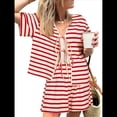 thumbnail image 2 of Camisetas y Pantalones Cortos A Rayas para Mujer, Pijamas y Ropa de Estar por Casa Rojo S, 2 of 6