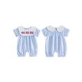 thumbnail image 2 of Cenuakty Baby 4th of July Romper Stripe Print America Flag Embroidery Short Sleeve Cape Collar Bodysuit, 2 of 9