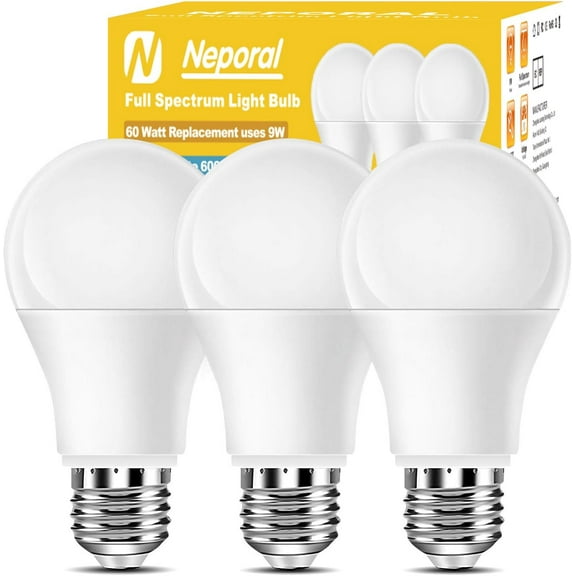 Full Spectrum Light Bulb, 6000K Natural Sunlight Bulbs, 9W 60W Equivalent YANTON Light Bulb, Natural Light Bulbs A19, E26/E27 YANTON Light Bulbs for Home, 3 Pack