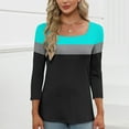 thumbnail image 2 of Women's Tops 3/4 Length Sleeve Square Neck Color Block Casual Dressy Tunic Tops Summer Basic Shirts, 2 of 8