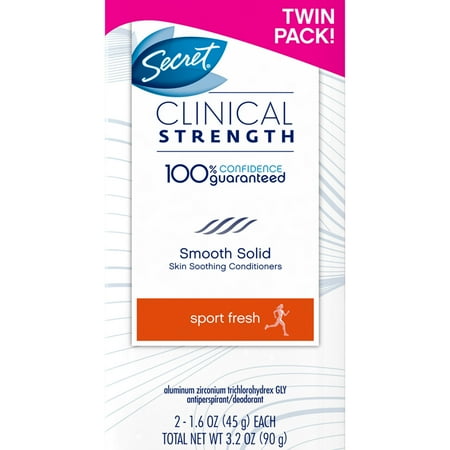 Secret Clinical Strength Smooth Solid Women's Antiperspirant & Deodorant Sport Fresh Scent, 1.6 oz, 2 count