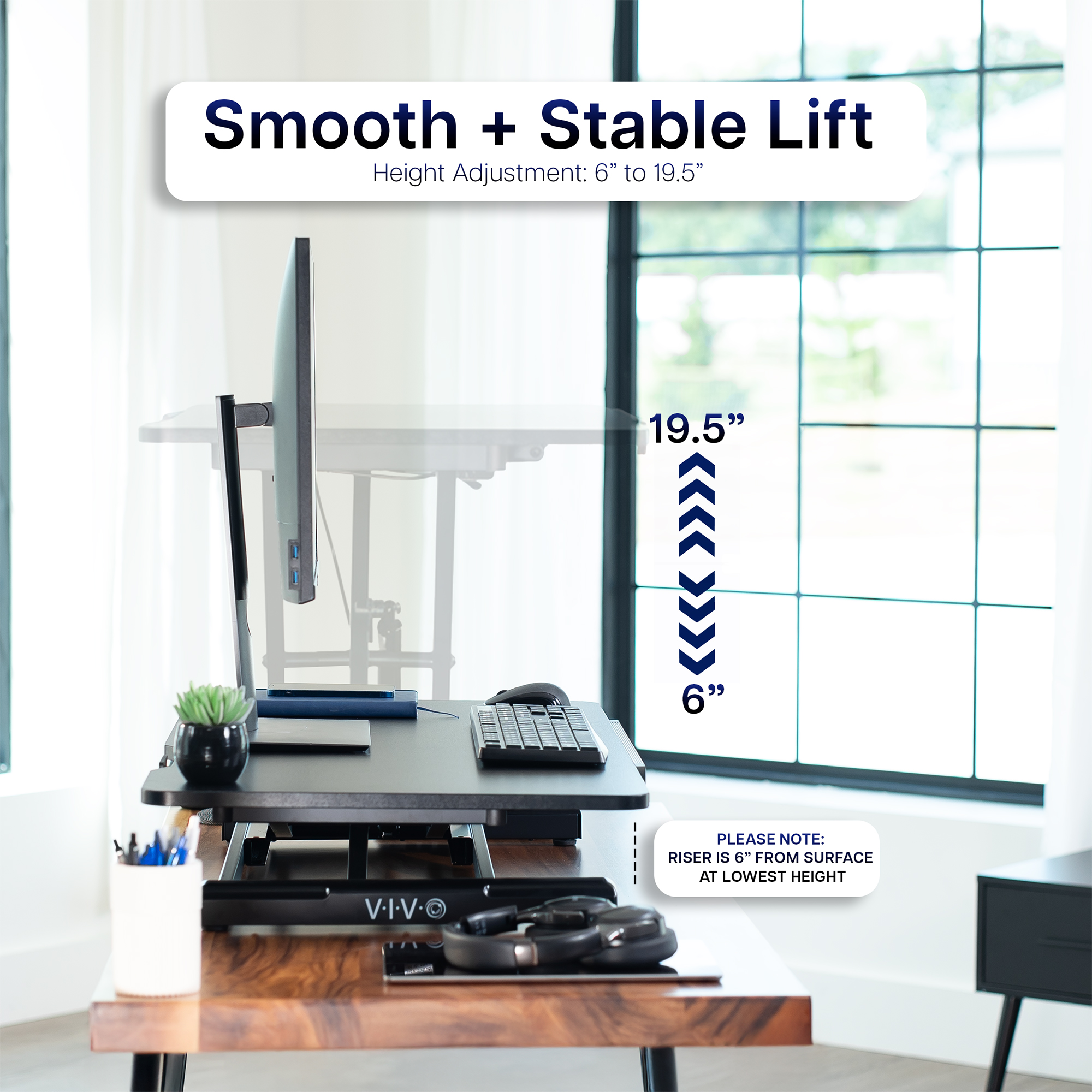 VIVO Black Tilting Height Adjustable 36" Desk Riser, Single Top Converter