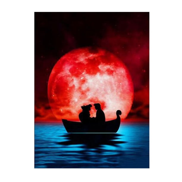 Disney Diamond Painting Mickey Et Minnie Shadow Moon Full Diamond Embroidery Cross Stitch Kit Home Decoration Gifts For Childrenround 40x50cm Gao Jinjia LED