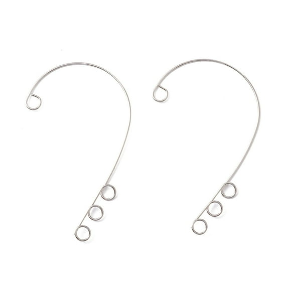 100 pc Resistant 316 Stainless Steel Ear Cuff Findings Climber Wrap Around Non Piercing Earring Findings with 4 Loop Stainless Steel Color 55x36x0.5mm Hole: 4mm
