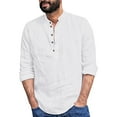 thumbnail image 4 of Lroveb Mens Linen Shirts Loose Fitting Shirt Stand Collar Long Sleeve Shirt White, 4 of 6
