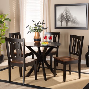 Baxton Studio Mare Modern and Contemporary Transitional Walnut Brown Finished Wood 5-Piece Dining Set